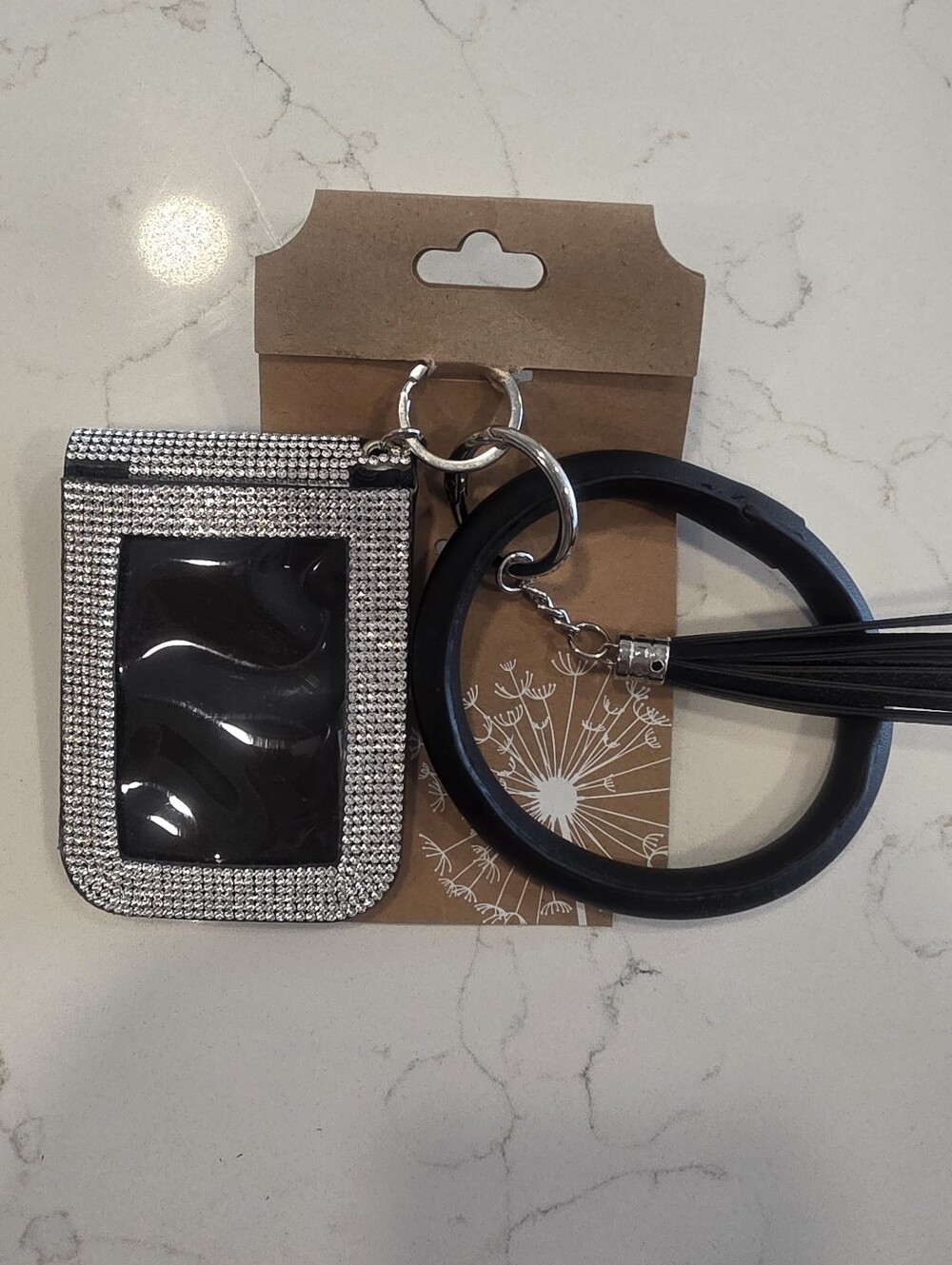 rhinestone-embellished ID badge holder keychain